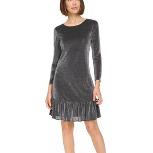 Tommy Hilfiger Shimmering Black/Silver 3/4 Sleeve Dress Size 6 EUC